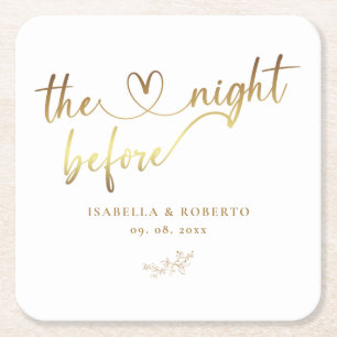 Elegant Gold The Night Before Wedding Square Paper Coaster