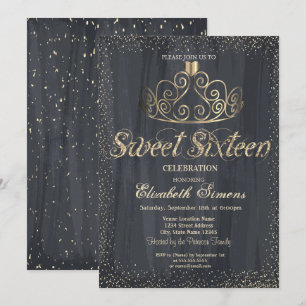 Elegant  Gold Tiara Confetti Princess  Sweet 16 Invitation