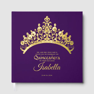 Elegant Gold Tiara Crown Quinceañera Birthday Guest Book