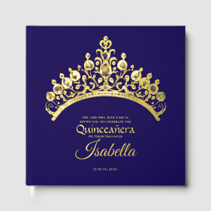 Elegant Gold Tiara Crown Quinceañera Birthday Guest Book