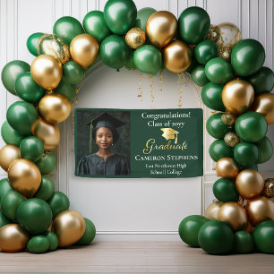 Elegant Gold Tone on Green Graduate Photo Banner