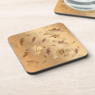 Elegant Gold Toned Beige Floral Coaster Set