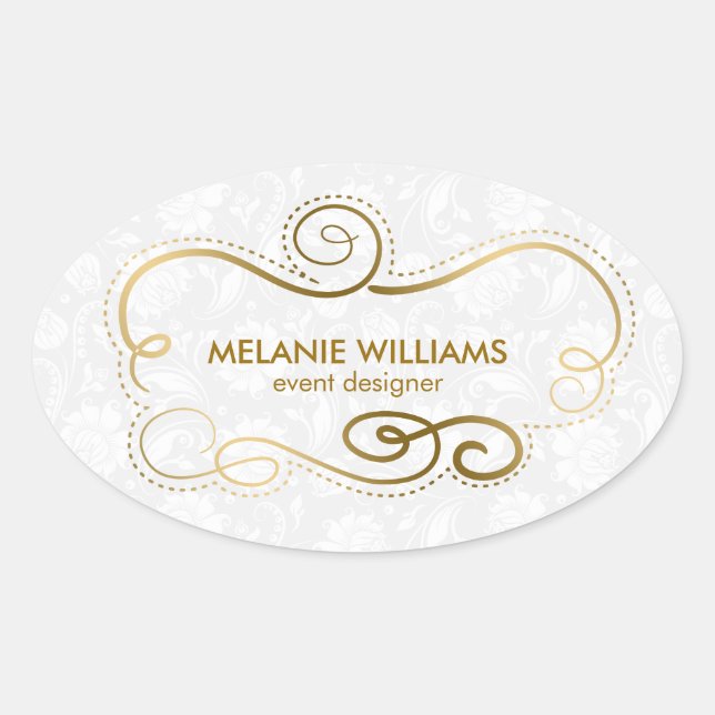 Elegant Gold Tones Swirly Frame Oval Sticker (Front)