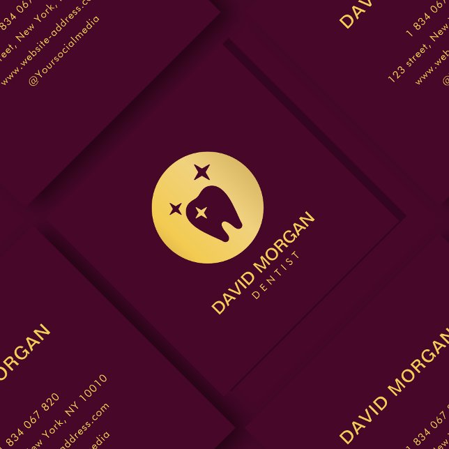 Elegant Gold Tooth Logo Dentist Square Business Card (Creator Uploaded)