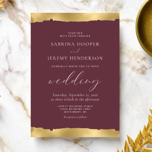 Elegant Gold Torn Edge Burgundy Wedding Invitation