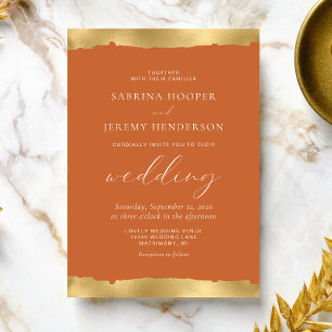 Elegant Gold Torn Edge Burnt Orange Wedding Invitation