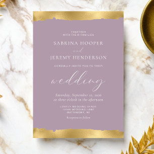 Elegant Gold Torn Edge Dusty Lavender Wedding Invitation