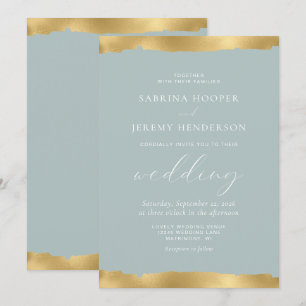 Elegant Gold Torn Edge Sea Glass Wedding Invitation