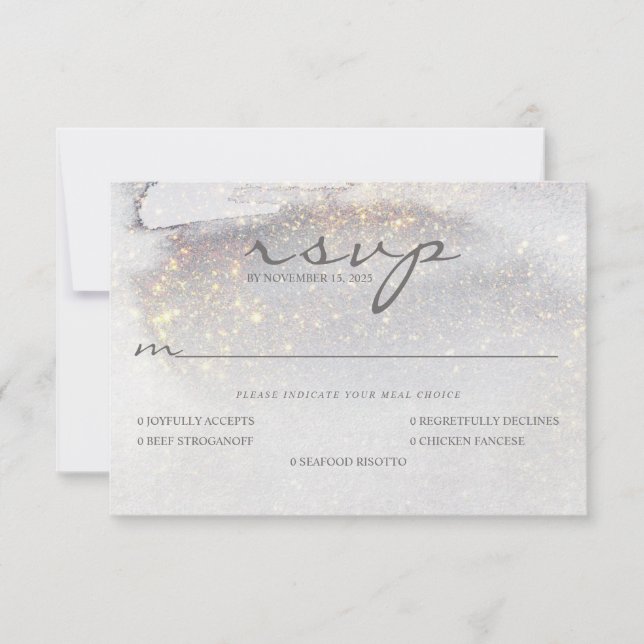 Elegant Gold Touched Silver Grey Wedding  RSVP Card (Front)