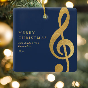 Elegant Gold Treble Clef Music Choir Christmas Ceramic Ornament