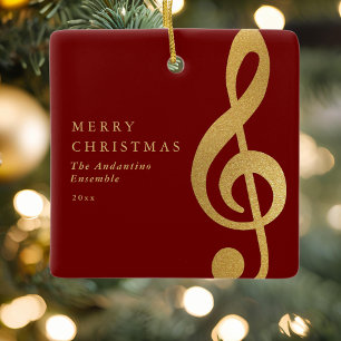 Elegant Gold Treble Clef Music Choir Christmas Ceramic Ornament