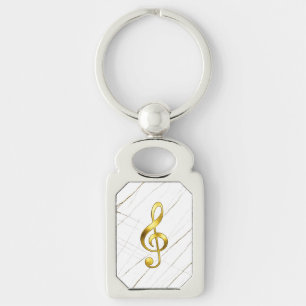 Elegant Gold Treble Clef on Black Marble Key Ring