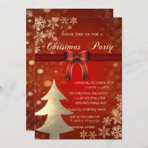 Elegant Gold Tree, Bow Corporate  Christmas Party Invitation