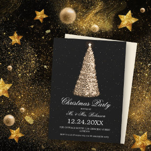 Elegant Gold Tree Christmas Party Black Invitation