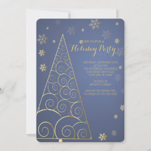 Elegant Gold Tree Christmas Party Invitation