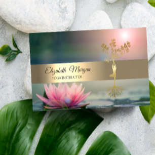 Elegant Gold Tree Lotus Yoga  Business Card