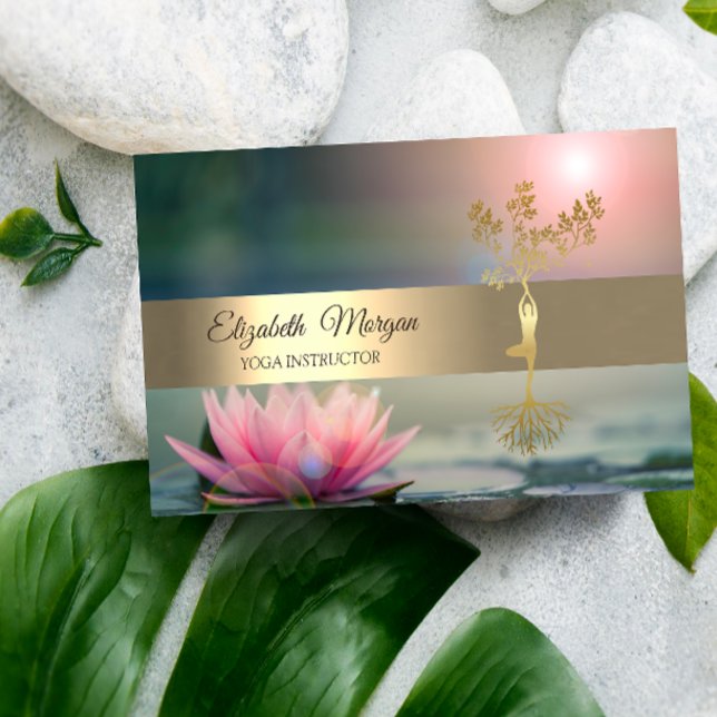 Elegant Gold Tree Lotus Yoga  Business Card (Creator Uploaded)