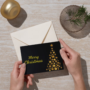 Elegant Gold Tree Merry Christmas on Black Card