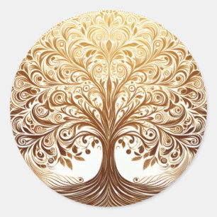Elegant Gold Tree of Life Celebration Namaste Classic Round Sticker