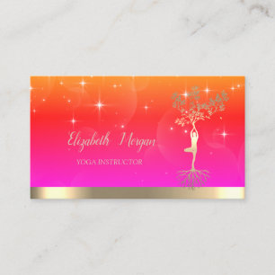 Elegant Gold Tree Women Silhouette,Yoga Instructor Business Card