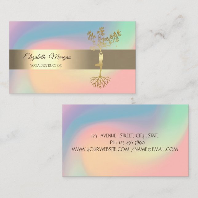 Elegant Gold Tree  Yoga Holographic Business Card (Front/Back)