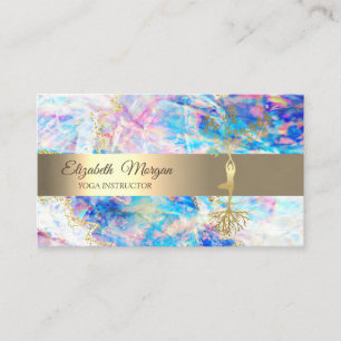 Elegant Gold Tree Yoga Instructor Opal Holographic Business Card