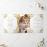 Elegant Gold Tri-fold Wedding Program Booklet<br><div class="desc">This elegant gold wedding program is tri-fold and features 6 pages to fit all of your wedding ceremony info. The back middle panel has your photo for a personalised touch.</div>
