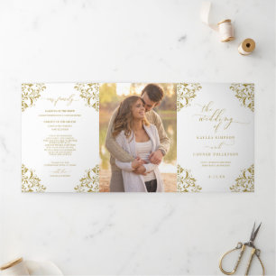 Elegant Gold Tri-fold Wedding Program Booklet