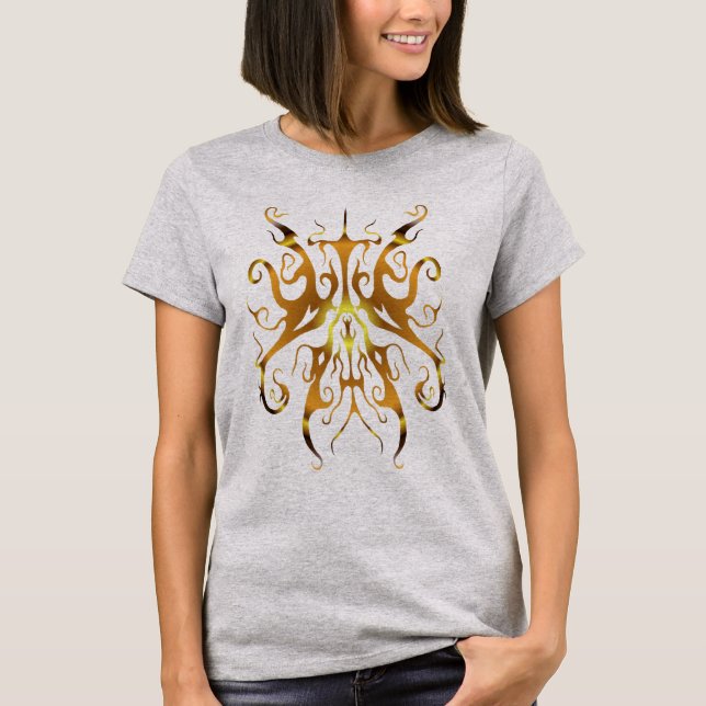 Elegant Gold Tribal Mask Abstract Design T-Shirt (Front)