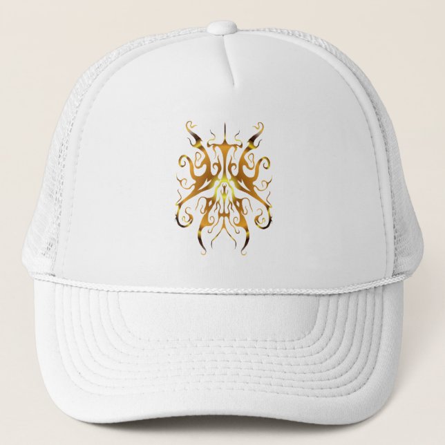 Elegant Gold Tribal Mask Abstract Design Trucker Hat (Front)