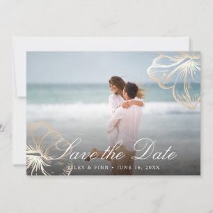 Elegant Gold Tropical Hibiscus Floral Photo Save The Date