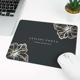 Elegant Gold Tropical Hibiscus Flower Mouse Pad