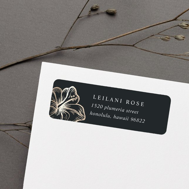 Elegant Gold Tropical Hibiscus Return Address Label (Creator Uploaded)