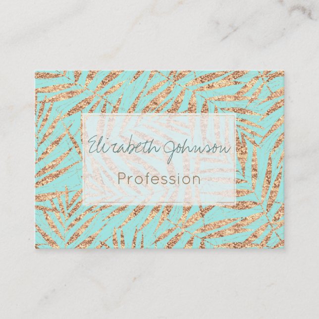 Elegant Gold Tropical Palm Leaves Mint Design Business Card (Front)