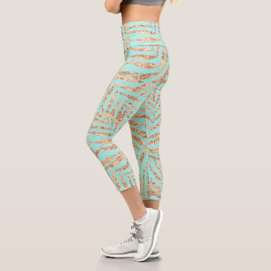 Elegant Gold Tropical Palm Leaves Mint Design Capri Leggings
