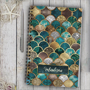 Elegant gold turquoise green girly mermaid scales  notebook