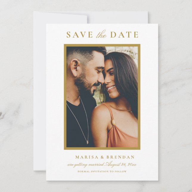 Elegant Gold Two Sided Photo Wedding Save The Date (Front)