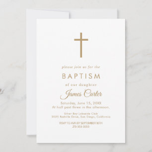 Elegant Gold Typography Cross Baptism Invitation