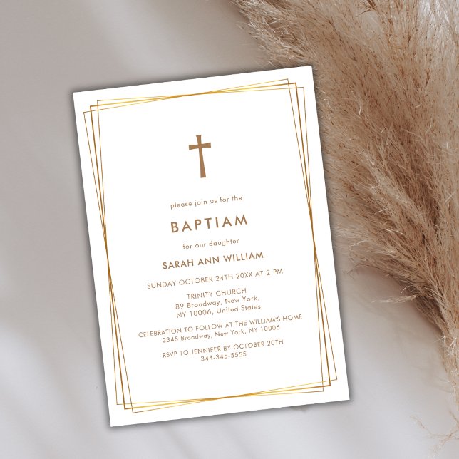 Elegant Gold Typography Cross Frame Baptism Invitation (Elegant Gold Typography Cross Frame Baptism Invitation)