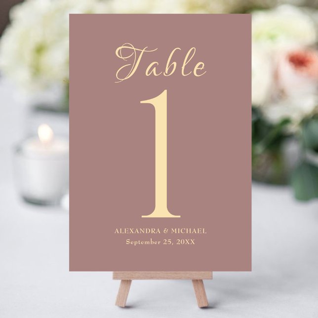 Elegant Gold Typography Dusty Rose Table Numbers (Creator Uploaded)