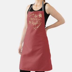 Elegant Gold Typography Merry Christmas Apron