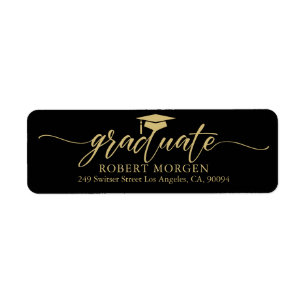 Elegant Gold Typography On Black Background Return Address Label