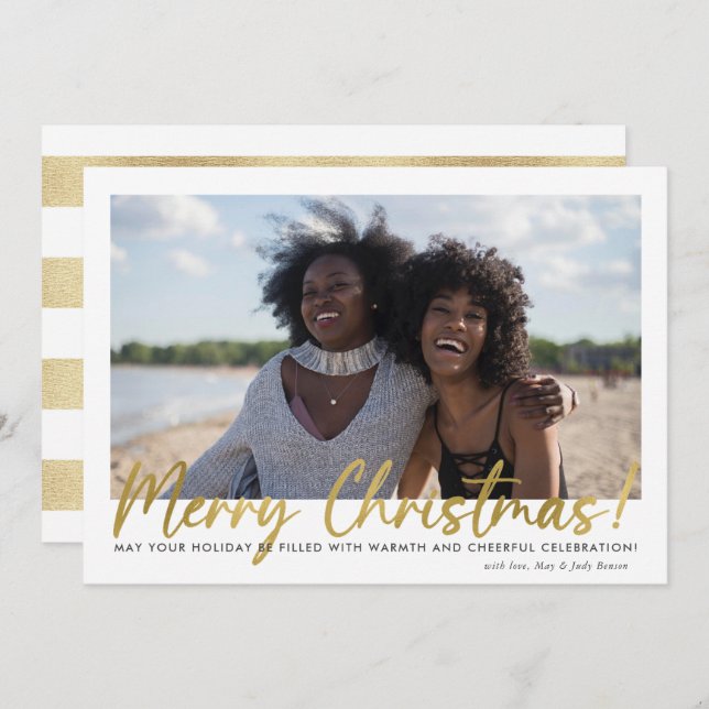 Elegant Gold Typography Photo Christmas Card (Front/Back)