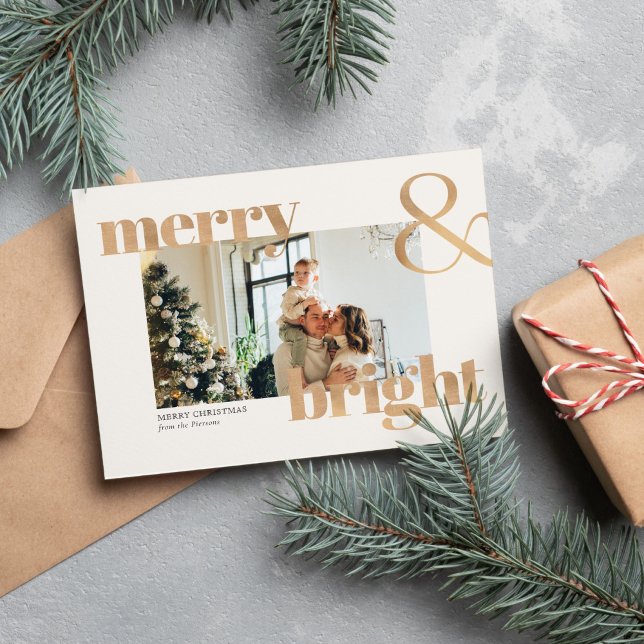 Elegant Gold Typography Photo Merry Christmas  Card (Creator Uploaded)