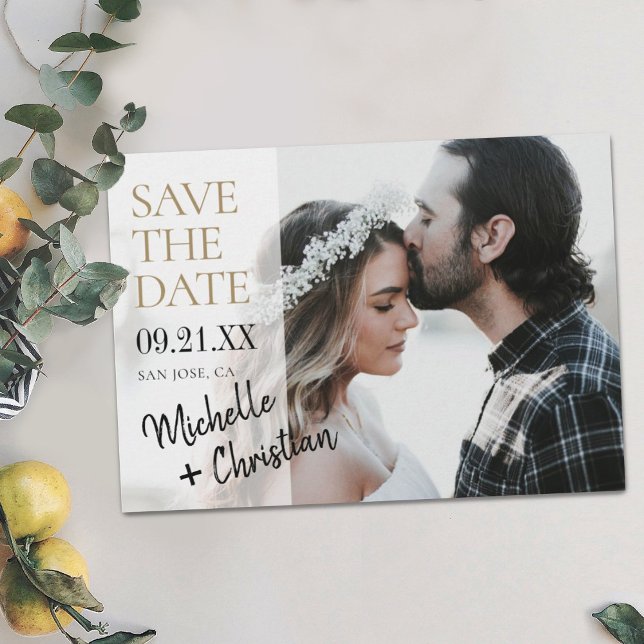  Elegant Gold Typography Photo Wedding Save The Date (Creator Uploaded)