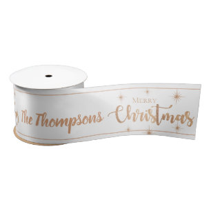 Elegant Gold Typography Star Merry Christmas Name Satin Ribbon