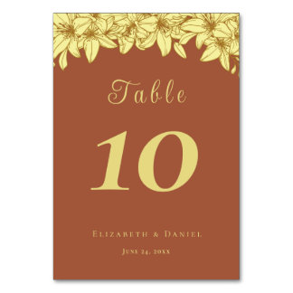 Elegant Gold Typography Terracotta Wedding Table Number