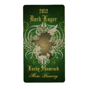 Elegant Gold Unicorn Scroll Green Beer Label