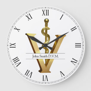 Elegant Gold V Veterinary Medicine Vet Asclepius Large Clock