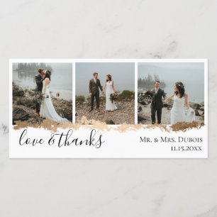 Elegant Gold Vein Wedding Photo Thank You Card